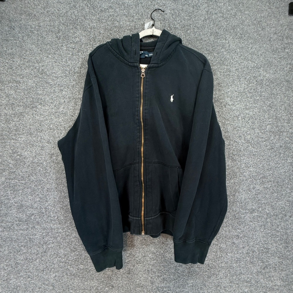 Polo Ralph Lauren Hoodie Mens XXL Black Full Zip Pony Sweatshirt VIntage Y2K